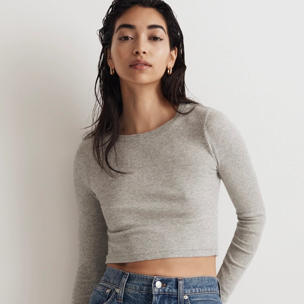 NWOT Madewell Fine Ribbed Supercrop Crewneck Long-Sleeve Tee
